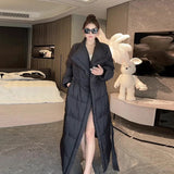 Retro Elegant Lapel Long Lace Up Down Cotton-padded Jacket