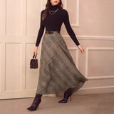 Elegant Retro Women's High Waist Plaid Ribbon Pocket Casual Skirt