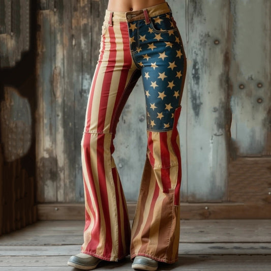 3D Digital Print Women's Fashion Slim Denim Bell-bottoms