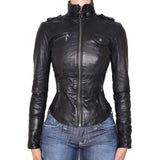 Locomotive Style Collar Leather Patchwork Waist-slimming Jacket