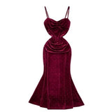 Women's Sexy Socialite Pleated Waist Tight Suspender Dress