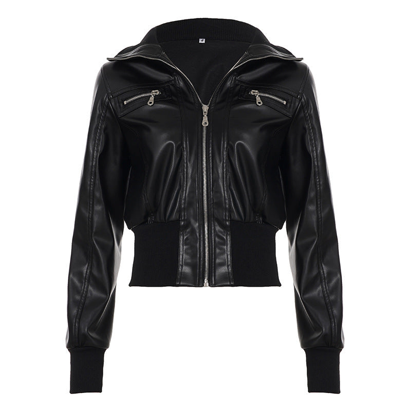 Retro Workwear Zipper Leather Jacket Coat