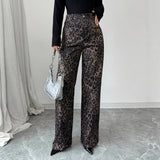 Autumn And Winter High-waisted Leopard Print Wide-leg Pants