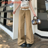 Niche High-end Latte Brown Solid Color Loose Wide-leg Mid-rise Comfortable Floor-dragging Pants