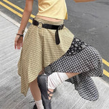 Niche Waste Soil Wind Street Irregular Plaid Floral Slimming Skirt