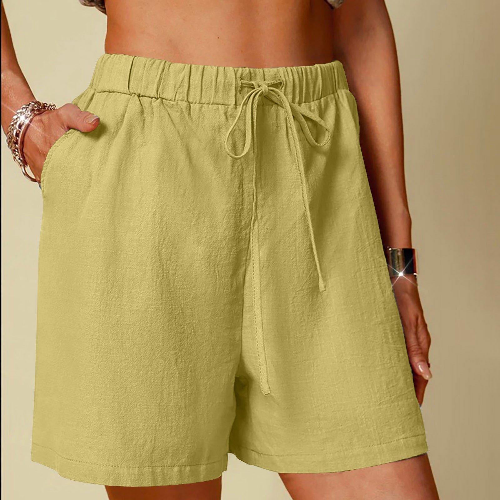 Women's Cotton Linen Pure Color Comfort Wide Leg Shorts