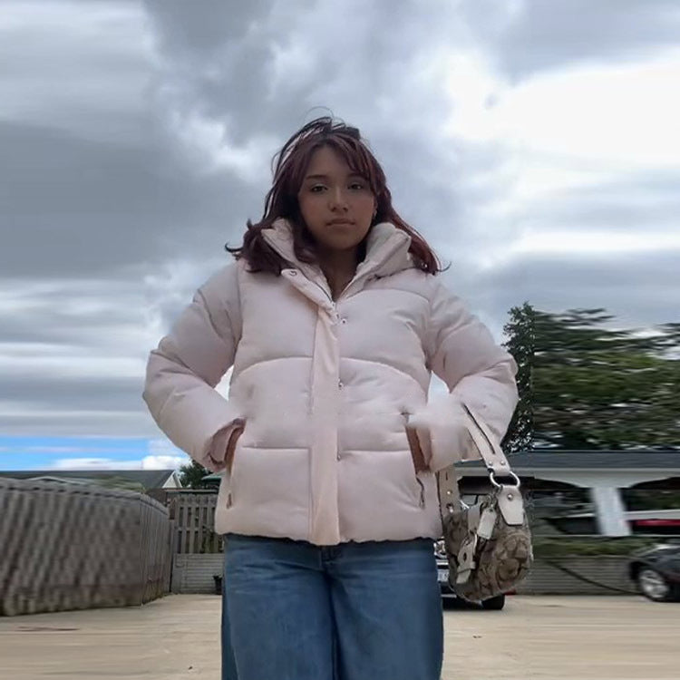 Detachable Hat Short Loose Cotton Coat Women