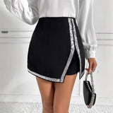 Women's Polyester Sequin Stitching Slit Pantskirt