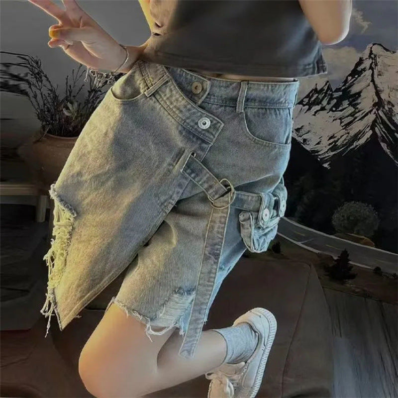 Irregular Ripped Denim American High Street Hot Girl Shorts