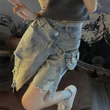 Irregular Ripped Denim American High Street Hot Girl Shorts