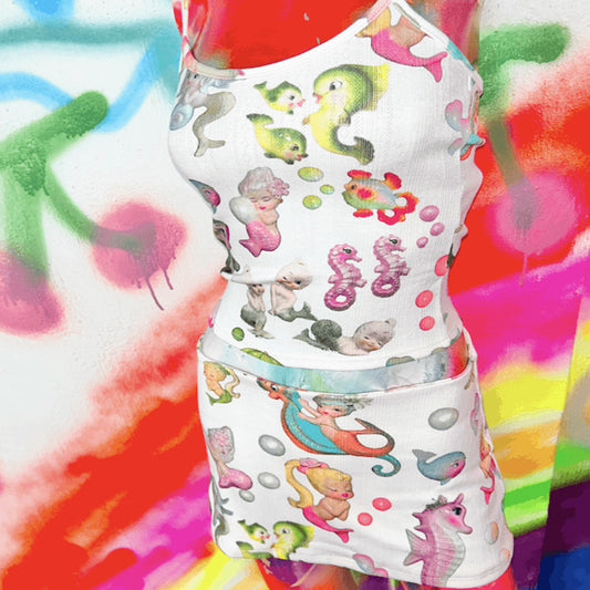 Millennium Hot Girl Cartoon Digital Printing Low Waist Mini Skirt