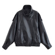 Women's Graceful Stand Collar Wholesale Litchi Leather Jacket