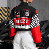 Women's Loose Fashion Short Letters Casual Zipper Jacket Coat