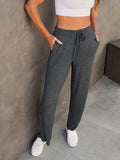 Drawstring Pocket Solid Color Loose Casual Pants Women