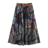 Women's Belt With Metallic Thread Print Skirt