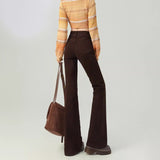 Brown High-waisted Slimming Maillard Flared Pants For Petite