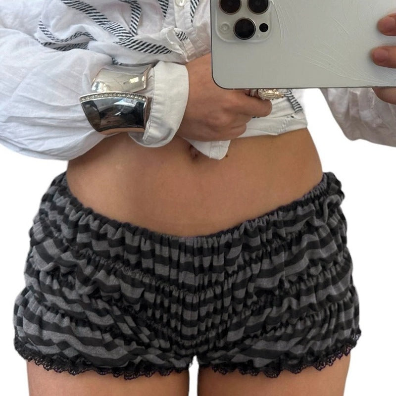 American Retro Pure Hot Girl Casual Niche Pleated Striped Shorts