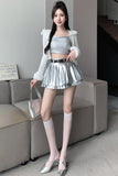 Silver Pleated Skirt For Women Early Slightly Elastic