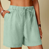 Women's Cotton Linen Pure Color Comfort Wide Leg Shorts