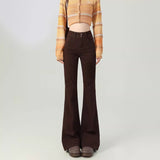 Brown High-waisted Slimming Maillard Flared Pants For Petite