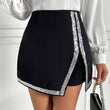 Women's Polyester Sequin Stitching Slit Pantskirt