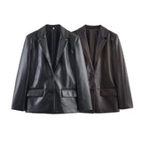 Fashion Temperament Women's Straight Leather Effect Blazer