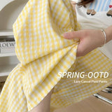 Color-block Dopamine Grid High-waisted Draped Wide-leg Pants Loose And Slimming Casual