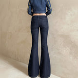 Retro Blue Low Waist Cropped Sexy Jeans Simple Style Casual Women