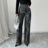 Autumn And Winter High-waisted Leopard Print Wide-leg Pants