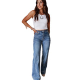 Women's Street Trendy Washed Stretch Straight-leg Jeans