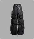Black Loose-fitting Heavyweight Pure Cotton Cargo Pants With Multiple Pockets