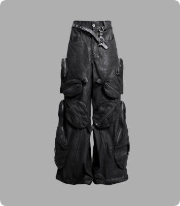 Black Loose-fitting Heavyweight Pure Cotton Cargo Pants With Multiple Pockets