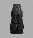 Black Loose-fitting Heavyweight Pure Cotton Cargo Pants With Multiple Pockets
