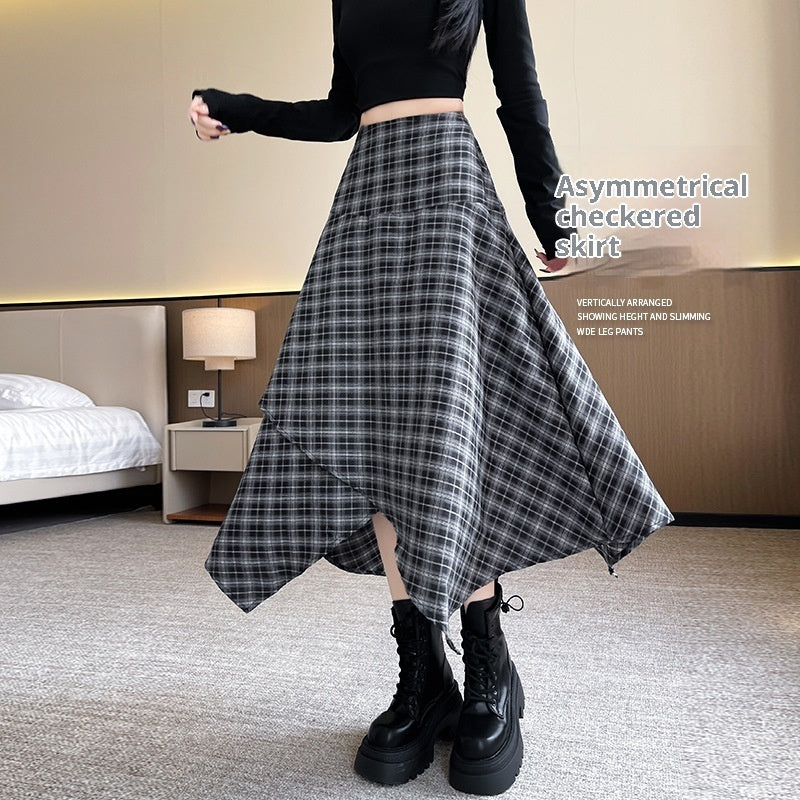 Irregular Women's Autumn And Winter New Plaid High Waist Slimming Skirt