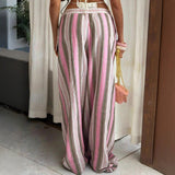 Women's Fashion Elastic Waist Striped Casual Pants