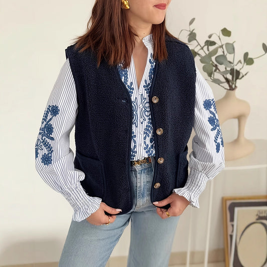 Women's Warm Outer Wear Lambswool Sleeveless Button Vest