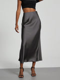 European And American Style Elegant Texture Satin Slimming Straight Mid-length Skirt