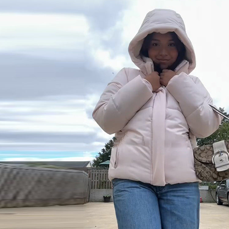 Detachable Hat Short Loose Cotton Coat Women