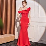 High-end Slant Shoulder Slimming Long Dress