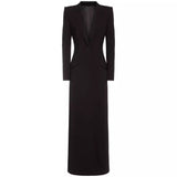 Elegant One Button Long Slim Black Suit Large Coat