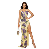 V-neck Brace Slim-fit Sheath Sequined Slit Evening Dress