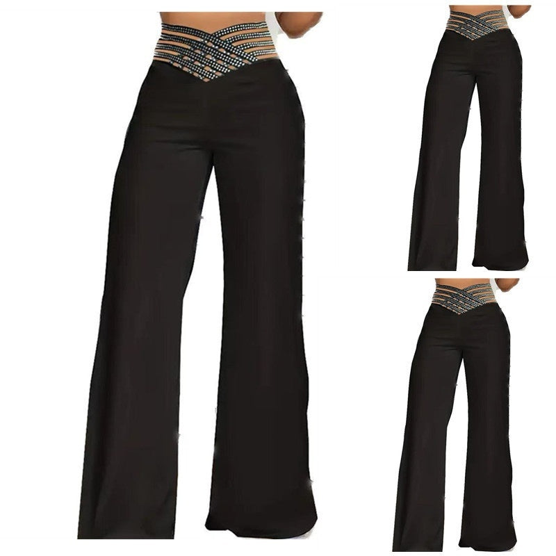 Women's Hollow-out Waistband Flared Pants High Waist Commuting Casual