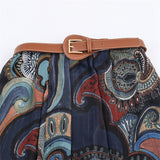 Women's Belt With Metallic Thread Print Skirt