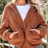 Straw Yellow Zipper Hooded Sherpa Jacket