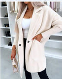 Lapel Button Pocket Women's Plush Coat
