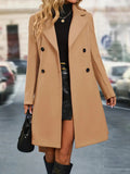Women's Solid Color Polo Collar Lace Up Double Breasted Long Trench Coat