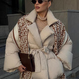 Waist-controlled Lace-up Lapel Long Sleeve Cotton Jacket