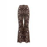 Casual Sexy Knitted Stretch Elastic Leopard Print Flared Pants