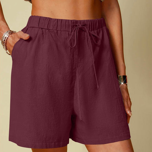 Women's Cotton Linen Pure Color Comfort Wide Leg Shorts
