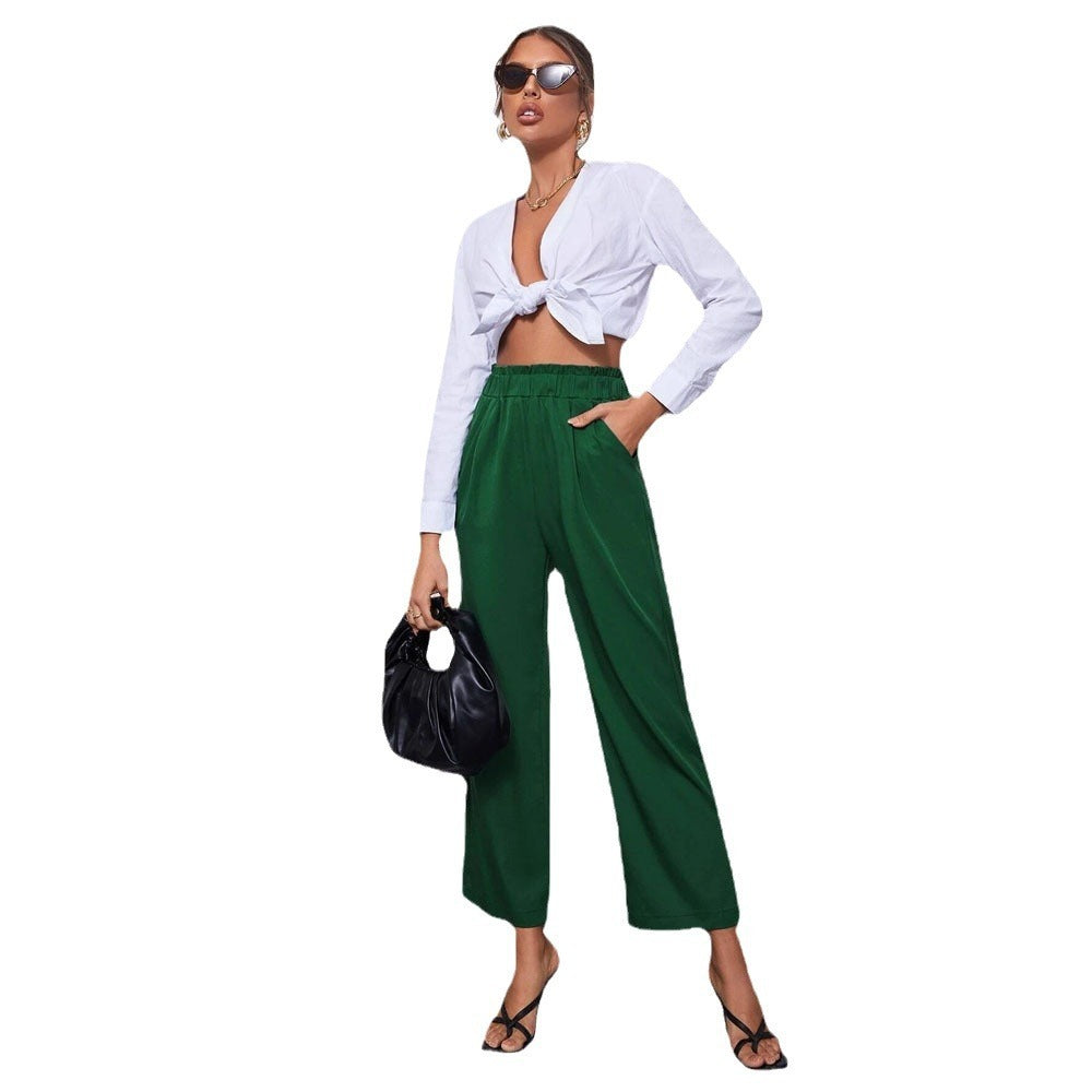 Women's Slim Waist Straight Leg Cropped Casual Pants